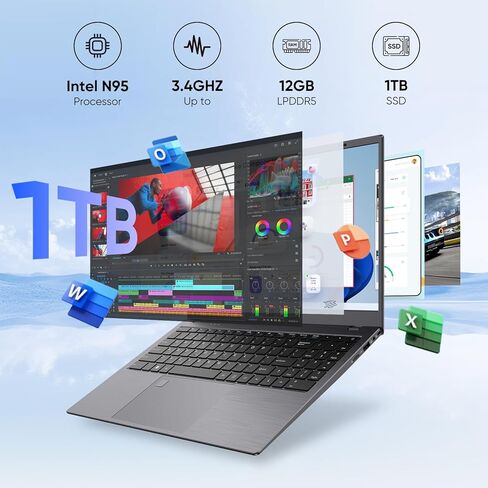 كمبيوتر محمول، كمبيوتر محمول مقاس 15.6 بوصة، ذاكرة وصول عشوائي LPDDR5 سعة 16 جيجابايت، محرك أقراص NVMe SSD سعة 512 جيجابايت، معالج N100 رباعي النواة Win-11 Pro، شاشة FHD IPS، بطارية طويلة الأمد، WiFi 6، BT، USB-C، كاميرا ويب in Saudi Arabia