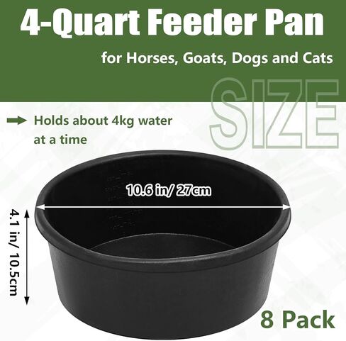 Sadnyy 4 Pcs Rubber Feeder Pan, 4 Quart Rubber Feed Pan Utility Horse Feed Bucket Rubber Dog Bowl Horse Feeder for Cats Dogs Goats Horses Chicken Dust Bath Container Animal Feeding, 10.6 x 4.1 Inch in Kuwait