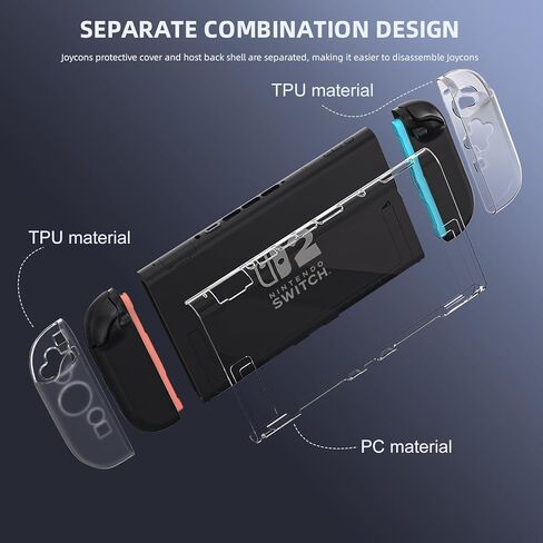 Switch Clear Case, Dockable Protective Hard Cover Case for Nintendo Switch and Soft TPU Grip Case for Joy-Con with Tempered Glass Screen Protector and Thumb Stick Caps in Saudi Arabia