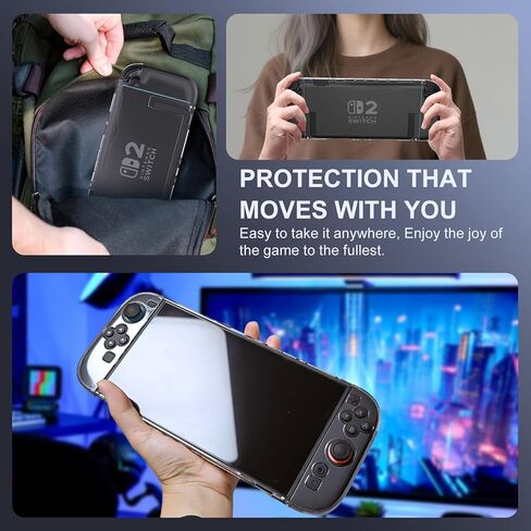 Switch Clear Case, Dockable Protective Hard Cover Case for Nintendo Switch and Soft TPU Grip Case for Joy-Con with Tempered Glass Screen Protector and Thumb Stick Caps in Saudi Arabia