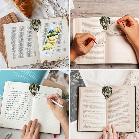 مقاطع مجلة حامل الصفحة - إشارة التنين المرجعية للقراءة والكتابة بدون استخدام اليدين. تصميم عتيق يمنع تجاعيد الصفحة. هدية مثالية لمحبي الكتب والكتاب وعشاق الخيال. in Kuwait