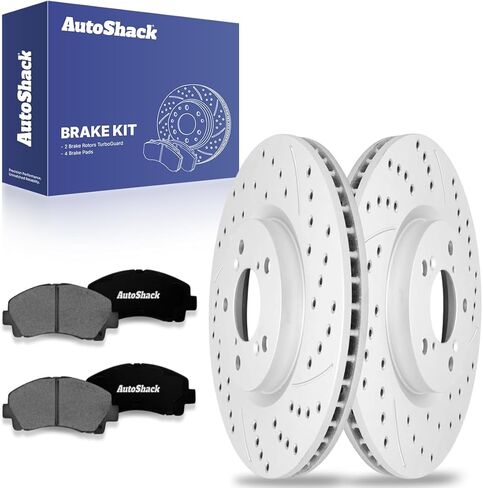 AutoShack 12.58 بوصة (319.6 مم) دوارات الفرامل ذات فتحات تهوية أمامية مطلية + استبدال وسادات الفرامل السيراميكية لـ 2009-2014 Acura TL باللون الأسود غير اللامع 6 قطع مجموعة فرامل BlackShield in Saudi Arabia