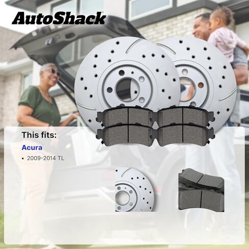 AutoShack 12.58 بوصة (319.6 مم) دوارات الفرامل ذات فتحات تهوية أمامية مطلية + استبدال وسادات الفرامل السيراميكية لـ 2009-2014 Acura TL باللون الأسود غير اللامع 6 قطع مجموعة فرامل BlackShield in Saudi Arabia