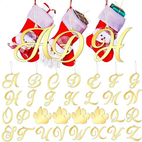 Jetec 30 Pieces Christmas Stocking Tags Stocking Letter Signs Gift Tags Acrylic Letter Ornament Acrylic Paw Ornament Christmas Stocking Letter Tags for for Christmas Stocks Decor (Gold) in Saudi Arabia