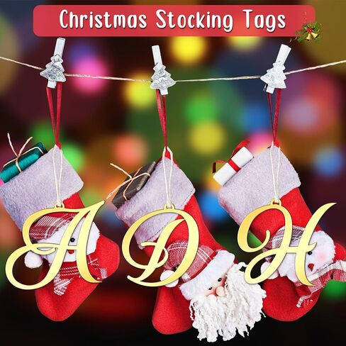 Jetec 30 Pieces Christmas Stocking Tags Stocking Letter Signs Gift Tags Acrylic Letter Ornament Acrylic Paw Ornament Christmas Stocking Letter Tags for for Christmas Stocks Decor (Gold) in Saudi Arabia