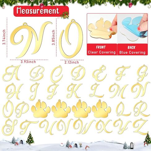 Jetec 30 Pieces Christmas Stocking Tags Stocking Letter Signs Gift Tags Acrylic Letter Ornament Acrylic Paw Ornament Christmas Stocking Letter Tags for for Christmas Stocks Decor (Gold) in Saudi Arabia