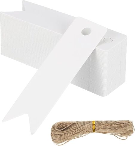 PATIKIL 100 Pcs Blank Gift Tags with String, 2.8x0.8 Inch Kraft Paper Tags Gift Bags Tags Flag Label with Holes for Wedding Holiday Party Favor Clothes Craft, White in Saudi Arabia