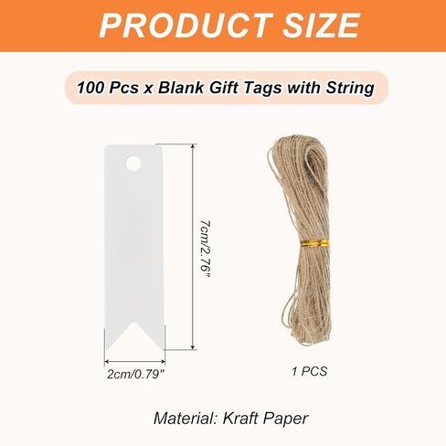 PATIKIL 100 Pcs Blank Gift Tags with String, 2.8x0.8 Inch Kraft Paper Tags Gift Bags Tags Flag Label with Holes for Wedding Holiday Party Favor Clothes Craft, White in Saudi Arabia