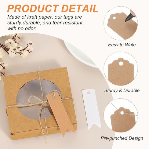 PATIKIL 100 Pcs Blank Gift Tags with String, 2.8x0.8 Inch Kraft Paper Tags Gift Bags Tags Flag Label with Holes for Wedding Holiday Party Favor Clothes Craft, White in Saudi Arabia