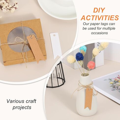 PATIKIL 100 Pcs Blank Gift Tags with String, 2.8x0.8 Inch Kraft Paper Tags Gift Bags Tags Flag Label with Holes for Wedding Holiday Party Favor Clothes Craft, White in Saudi Arabia
