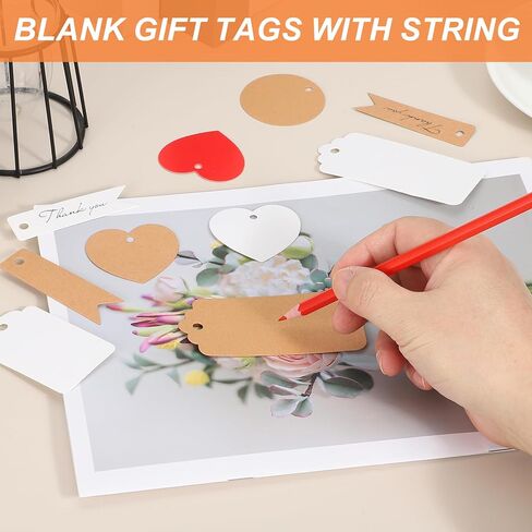 PATIKIL 100 Pcs Blank Gift Tags with String, 2.8x0.8 Inch Kraft Paper Tags Gift Bags Tags Flag Label with Holes for Wedding Holiday Party Favor Clothes Craft, White in Saudi Arabia