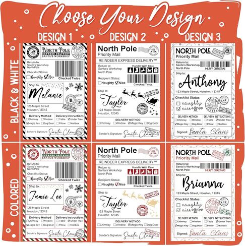 Personalized North Pole Christmas Stickers from Santa - 4"x6" - 3 Designs, Self Adhesive Christmas Gift Tag, Xmas Present Box Stickers for Kids, Family in Saudi Arabia