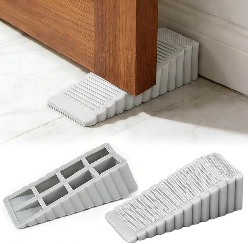 2-Pack Rubber Door Stopper Wedge,Door Stoppers for Bottom of Doors,Security Sturdy Stackable Doorstops/Large-Grey in Saudi Arabia