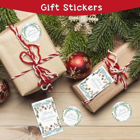 Merry Christmas Decorative Labels Stickers, Christmas Blue Bow Thank You Stickers to Envelopes, Gift Boxes, Seal Goodie Bags, 20 Round and 20 Rectangular Labels, Xmas Party Supplies-A02 in Saudi Arabia