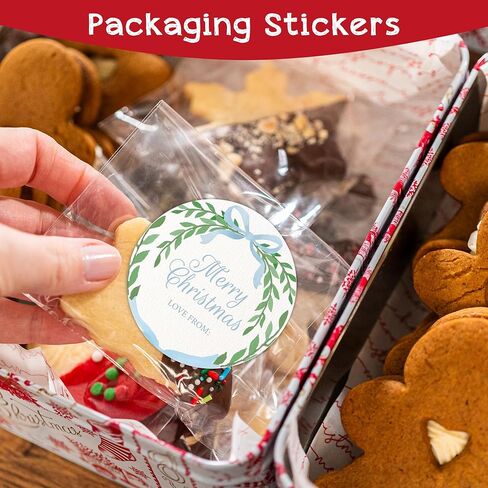 Merry Christmas Decorative Labels Stickers, Christmas Blue Bow Thank You Stickers to Envelopes, Gift Boxes, Seal Goodie Bags, 20 Round and 20 Rectangular Labels, Xmas Party Supplies-A02 in Saudi Arabia