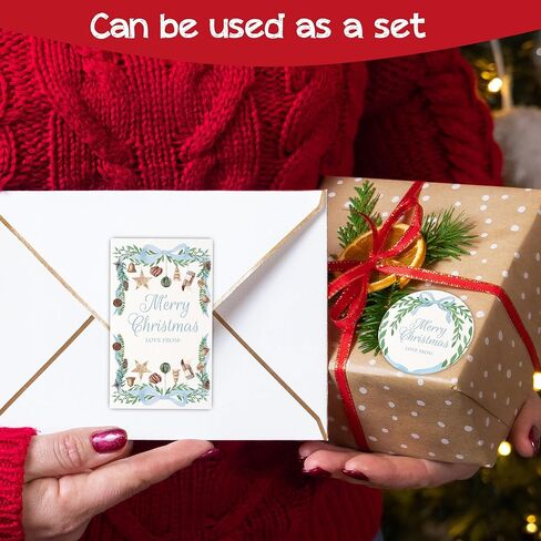 Merry Christmas Decorative Labels Stickers, Christmas Blue Bow Thank You Stickers to Envelopes, Gift Boxes, Seal Goodie Bags, 20 Round and 20 Rectangular Labels, Xmas Party Supplies-A02 in Saudi Arabia
