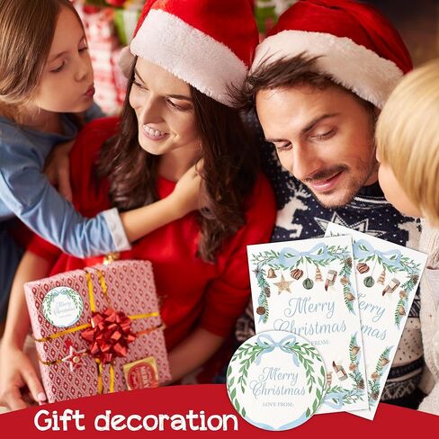 Merry Christmas Decorative Labels Stickers, Christmas Blue Bow Thank You Stickers to Envelopes, Gift Boxes, Seal Goodie Bags, 20 Round and 20 Rectangular Labels, Xmas Party Supplies-A02 in Saudi Arabia