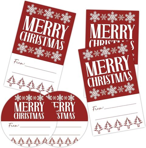 Merry Christmas Decorative Labels Stickers, Christmas Blue Bow Thank You Stickers to Envelopes, Gift Boxes, Seal Goodie Bags, 20 Round and 20 Rectangular Labels, Xmas Party Supplies-A02 in Saudi Arabia