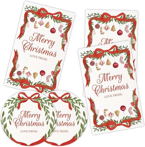 Merry Christmas Decorative Labels Stickers, Christmas Blue Bow Thank You Stickers to Envelopes, Gift Boxes, Seal Goodie Bags, 20 Round and 20 Rectangular Labels, Xmas Party Supplies-A02 in Saudi Arabia