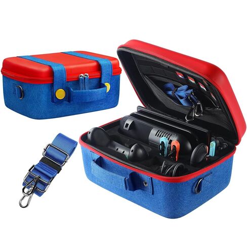 FUNLAB Switch Carrying Case Compatible with Nintendo Switch/OLED, Hard Shell Switch Case Cute Switch Travel Case with 14 Games Holder for Switch and Accessories - Red & Blue in Kuwait