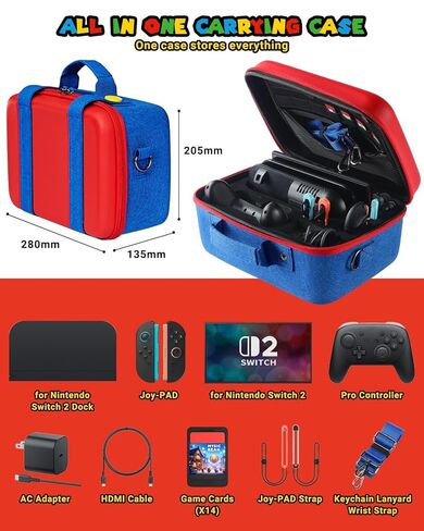 FUNLAB Switch Carrying Case Compatible with Nintendo Switch/OLED, Hard Shell Switch Case Cute Switch Travel Case with 14 Games Holder for Switch and Accessories - Red & Blue in Kuwait