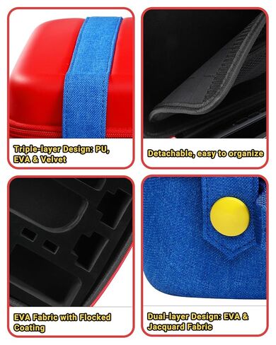 FUNLAB Switch Carrying Case Compatible with Nintendo Switch/OLED, Hard Shell Switch Case Cute Switch Travel Case with 14 Games Holder for Switch and Accessories - Red & Blue in Kuwait