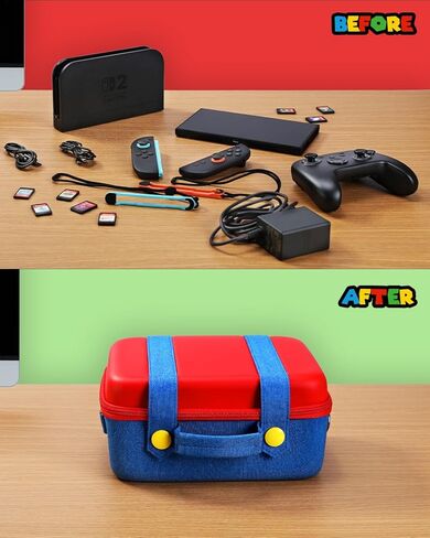 FUNLAB Switch Carrying Case Compatible with Nintendo Switch/OLED, Hard Shell Switch Case Cute Switch Travel Case with 14 Games Holder for Switch and Accessories - Red & Blue in Kuwait