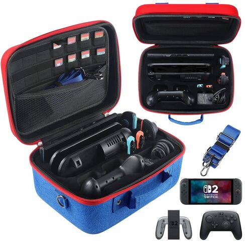 FUNLAB Switch Carrying Case Compatible with Nintendo Switch/OLED, Hard Shell Switch Case Cute Switch Travel Case with 14 Games Holder for Switch and Accessories - Red & Blue in Saudi Arabia