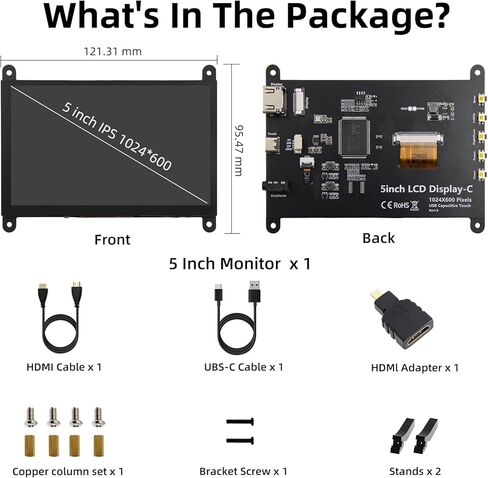 شاشة Raspberry Pi مقاس 5 بوصات، شاشة تعمل باللمس سعوية 800x480 HDMI IPS شاشة لـ Raspberry Pi 5 4 3 2 Zero BB، خالية من السائق in Kuwait