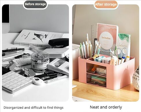 Pen Organizer with 2 Drawer, Multi-Functional Pencil Holder for Desk, Desk Organizers and Accessories with 5 Compartments + Drawer for Office Art Supplies (white) in Saudi Arabia