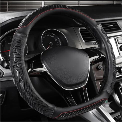Car Steering Wheel Cover, 15 Inches 3D Honeycomb Design Car Steering Wheel Protector with Comfy Grip, Breathable Anti-Slip D-Shaped Steering Wheel Sleeve for Most Vehicles (Black) in Saudi Arabia