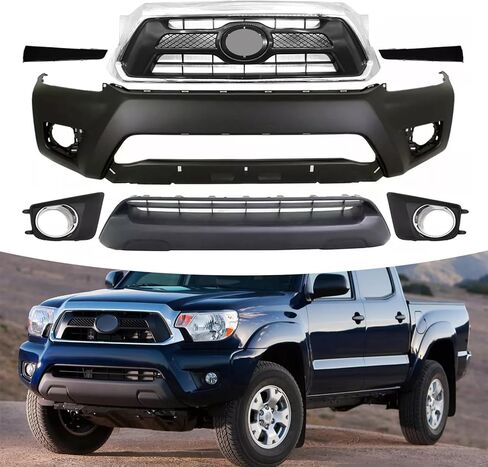 Bewild طقم الجسم المصد الأمامي مناسب لـ 2012 2013 2014 2015 Toyota Tacoma غطاء المصد الأمامي مع مجموعة مصبغة + لوحات حشو المصباح الأمامي + أغطية إطار Foglight (أسود) in Kuwait