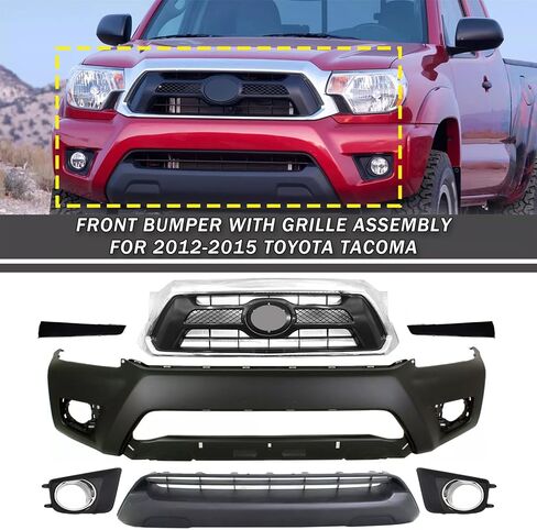 Bewild طقم الجسم المصد الأمامي مناسب لـ 2012 2013 2014 2015 Toyota Tacoma غطاء المصد الأمامي مع مجموعة مصبغة + لوحات حشو المصباح الأمامي + أغطية إطار Foglight (أسود) in Kuwait