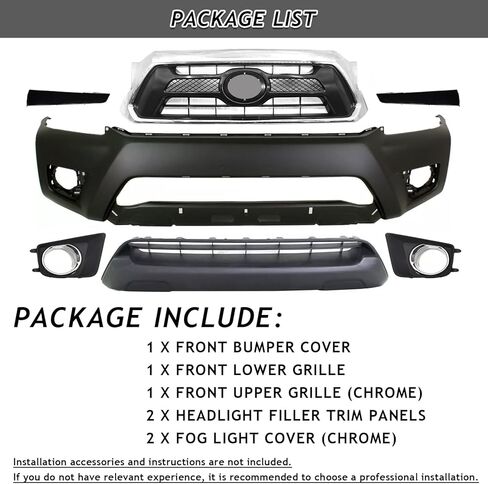 Bewild طقم الجسم المصد الأمامي مناسب لـ 2012 2013 2014 2015 Toyota Tacoma غطاء المصد الأمامي مع مجموعة مصبغة + لوحات حشو المصباح الأمامي + أغطية إطار Foglight (أسود) in Kuwait