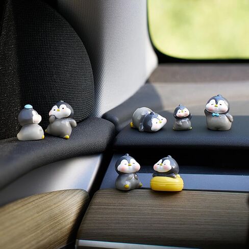 7PCS Penguin Figurines Car Dashboard Decorations, Cute Penguins Resin Animals Rear View Mirror Ornament for Women Car Interior Accessories in Saudi Arabia
