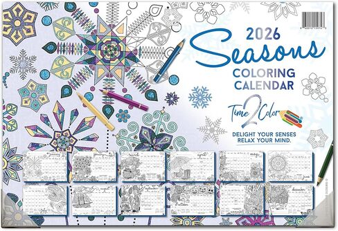 Time2Color 2026 Home Edition Desk Blotter/تقويم تلوين الحائط (19 بوصة × 13 بوصة): موضوع الفصول in Saudi Arabia