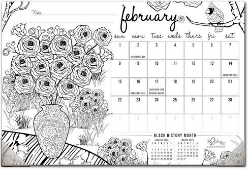 Time2Color 2026 Home Edition Desk Blotter/تقويم تلوين الحائط (19 بوصة × 13 بوصة): موضوع الفصول in Saudi Arabia