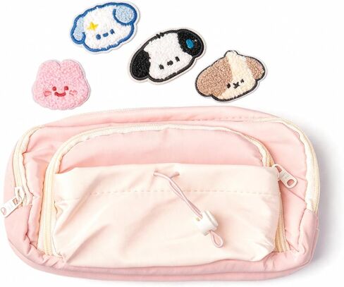 Kawaii Pencil Case Aesthetic Large Cute Pencil Pouch with Cartoon Iron On Patches Holder Preppy Supplies for Girls Women (Pink) in Saudi Arabia
