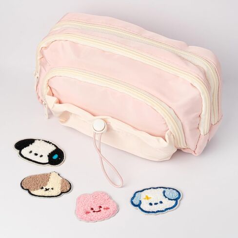 Kawaii Pencil Case Aesthetic Large Cute Pencil Pouch with Cartoon Iron On Patches Holder Preppy Supplies for Girls Women (Pink) in Kuwait