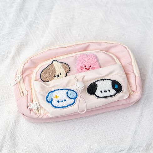 Kawaii Pencil Case Aesthetic Large Cute Pencil Pouch with Cartoon Iron On Patches Holder Preppy Supplies for Girls Women (Pink) in Kuwait
