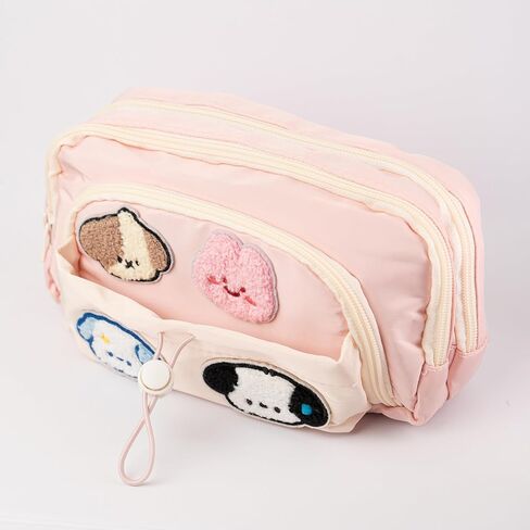 Kawaii Pencil Case Aesthetic Large Cute Pencil Pouch with Cartoon Iron On Patches Holder Preppy Supplies for Girls Women (Pink) in Saudi Arabia