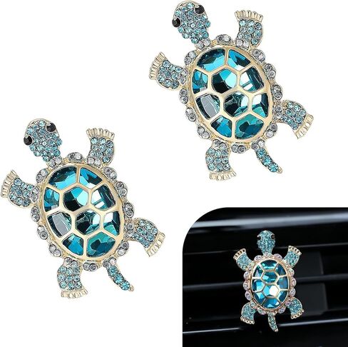 Turtle Car Accessories, Cute Turtle Air Fresheners Diffuser Vent Clip, Crystal Rhinestone Auto Air Conditioning Outlet Clip, Sea Turtles Car Decorative for Women (Blue, 2PCS) in Saudi Arabia