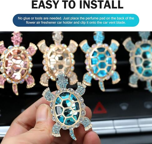 Turtle Car Accessories, Cute Turtle Air Fresheners Diffuser Vent Clip, Crystal Rhinestone Auto Air Conditioning Outlet Clip, Sea Turtles Car Decorative for Women (Blue, 2PCS) in Saudi Arabia