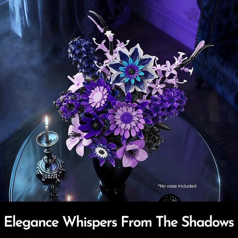 Dahlia Flower Bouquet Building Set for Adults, Christmas Creative Gift for Women Girlfriend Gothic Botanical Collection - Buildable Purple Artificial Floral for Home or Office Decor (609 PCS) in Saudi Arabia