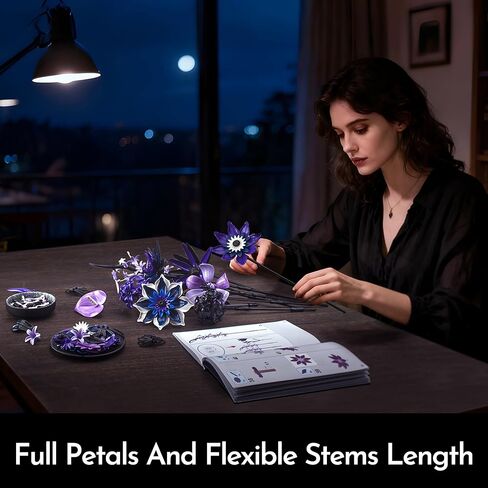 Dahlia Flower Bouquet Building Set for Adults, Christmas Creative Gift for Women Girlfriend Gothic Botanical Collection - Buildable Purple Artificial Floral for Home or Office Decor (609 PCS) in Saudi Arabia