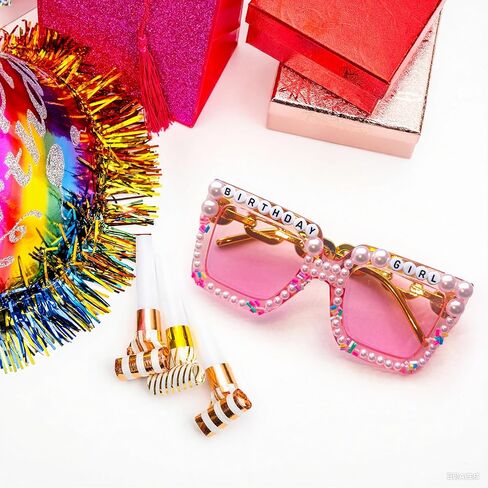 Birthday Party Hats and Sunglasses Set, Square Birthday Girl Sunglasses Party Favors Accessories in Saudi Arabia