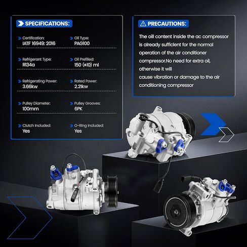 98350 Air Conditioning A/C Compressor with Clutch Compatible with Audi A4, A5, A3 Quattro, A4 Quattro, A5 Quattro, A8 Quattro, A4 allroad, Q7 in Saudi Arabia