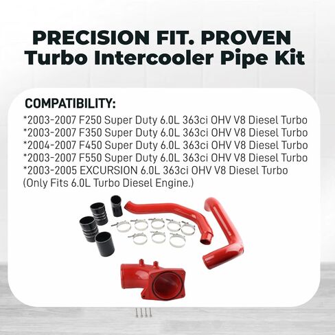 6.0L Diesel Turbo Intercooler Pipes + Intake Elbow Red Compatible with 2003-2007 Ford F250, F350 F450 F550 Super Duty 6.0L 363CI OHV V8 Diesel Turbo High Flow Aluminum Pipe in Saudi Arabia