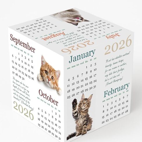 2026 Cube Desk Calendar – Small 10×10 cm Desktop Block Calendar with Cute Cat Photos & Quotes, Mini Desk Decor for Home & Office, Cat Lover Desk Accessory in Saudi Arabia