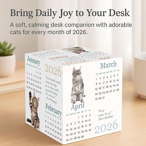 2026 Cube Desk Calendar – Small 10×10 cm Desktop Block Calendar with Cute Cat Photos & Quotes, Mini Desk Decor for Home & Office, Cat Lover Desk Accessory in Saudi Arabia